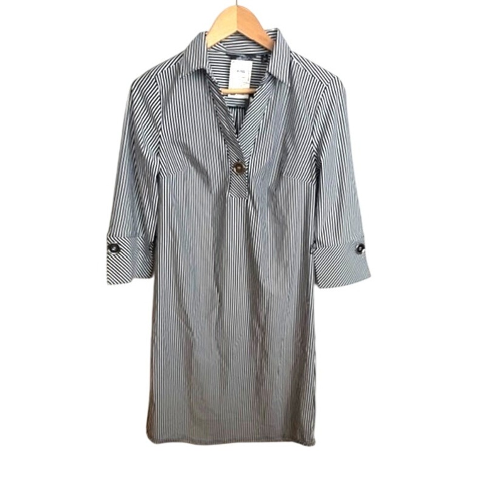 Mille Gabrielle Black White Shirt Dress Button Front M European Vacation Classic